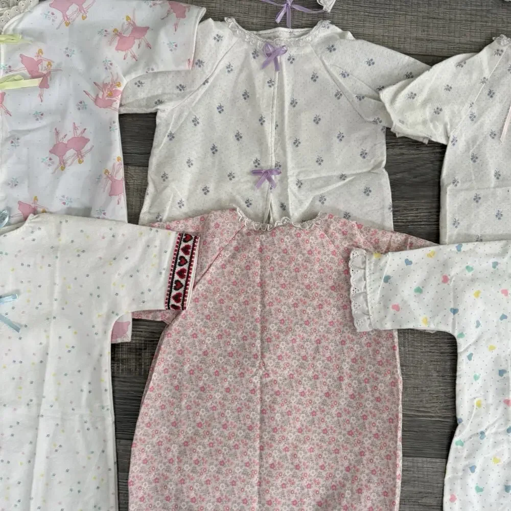 Vtg Baby Doll Baby Clothes Lot Robe Dress Bonnet Open Back Handmade Lace Trim